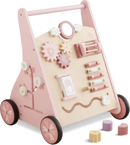Miniatura 8 de Andador de bebé de madera Beright Push and Pull Andador de aprendizaje con múltiples actividades para niños, juguete de centro de actividades que