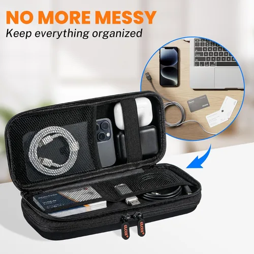 Miniatura 5 de Estuche de transporte rígido de doble capa, organizador de artículos electrónicos con múltiples bolsillos, bolsa portátil con cremallera para cable