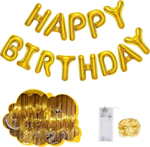 Miniatura 36 de CANREVEL Cartel de feliz cumpleaños, 13 letras de papel de aluminio de Mylar de 16 pulgadas con 12 globos de estrella, decoraciones de fiesta