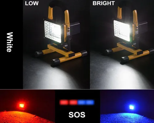 Miniatura 5 de Luz de trabajo LED de 15 W con soporte, luces de inundación portátiles recargables de 4000 lm, interruptor de brillo ajustable, IP65 impermeable