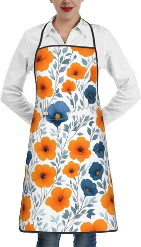 Miniatura 12 de Delantales con pechera para mujeres y hombres, delantales de cocina con bolsillos para cocina, barbacoa, hornear, asar a la parrilla Azul-Dorado