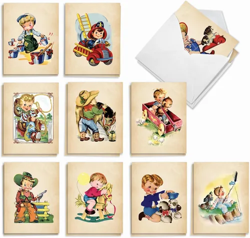 Miniatura 11 de The Best Card Company - 20 bonitas tarjetas para niños en caja (4 x 5.12 pulgadas) - Juego surtido en blanco (10 diseños, 2 de cada uno) - Fantastic