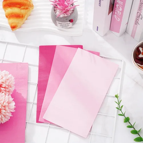 Miniatura 3 de Whaline Paquete de 150 servilletas rosas para invitados, 3 colores rosa degradado, toallas de mano desechables para baño, día de la madre, boda