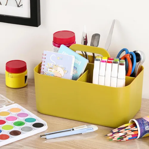 Miniatura 3 de Organizador Caddy Multiusos con Asa - Contenedor Tote de Plástico Apilable - Suministros de Arte y Manualidades, Oficina, Escritorio, Papelería