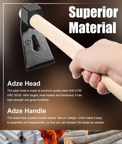Miniatura 5 de Juego de herramientas para tallar madera para carpintería Adze, incluye adze recto, curva grande Adze y curva pequeña Adze (3PCS)