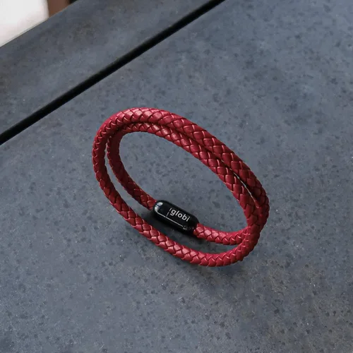 Miniatura 4 de Pulsera de cuero trenzada con cierre magnético de acero inoxidable para hombre, pulsera de cuero auténtico con cierre magnético