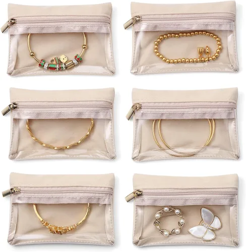 Miniatura 4 de Vlando Organizador pequeño de joyería de viaje, 6 pequeñas bolsas de mano con cremallera para joyas, collares, anillos, aretes, collares