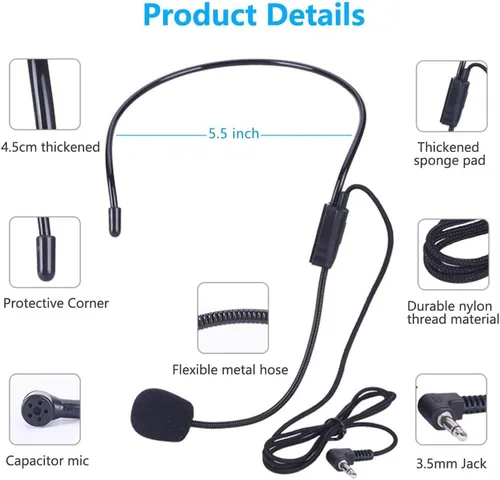 Miniatura 2 de VOVIGGOL 2 piezas de micrófono auricular con micrófono, cable flexible para amplificador de voz, auricular con conector jack de 3.5mm para cantar