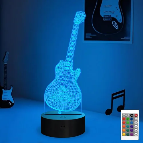 Attivolife Lámpara de guitarra de regalo para guitarra eléctrica, luz nocturna 3D con control remoto + temporizador, lámpara de escritorio que