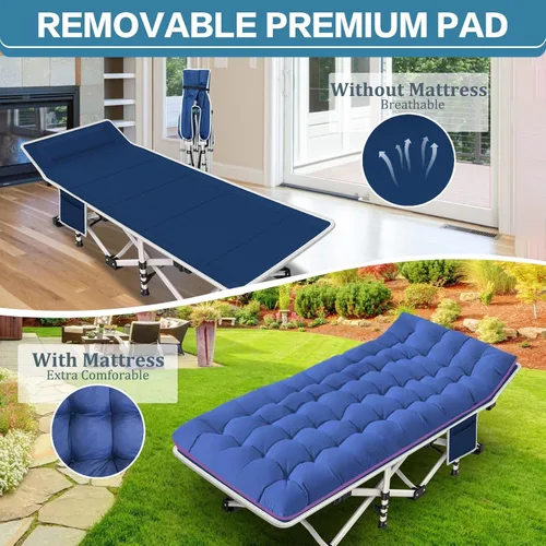 Miniatura 4 de Paquete de 2 catres de camping con colchón, cama cómoda, catre plegable, catres resistentes para dormir con bolsa de transporte para adultos