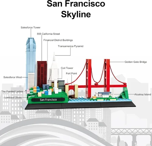 Miniatura 4 de Apostrophe Games Juego de bloques de construcción de San Francisco Skyline (459 piezas) con puente Golden Gate y más - Modelo de arquitectura