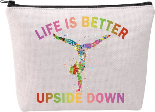 FOTAP Bolsa de cosméticos para gimnasta, regalo inspirador, regalo para amantes de la gimnasia, bolsa de viaje para niña, Blanco, Life Down