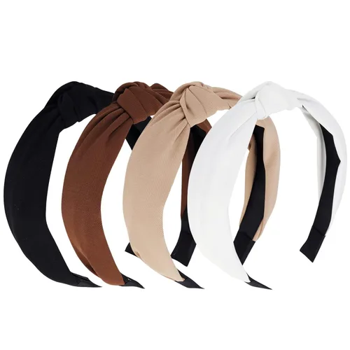 Miniatura 8 de YISSION Paquete de 4 diademas anudadas para mujer, diademas de tela de torsión ancha, color sólido, antideslizantes, accesorios para el cabello