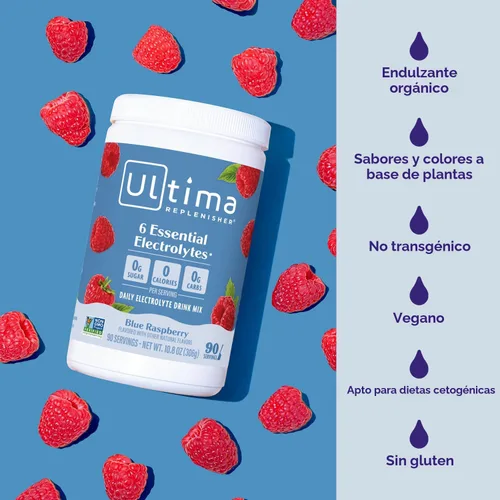 Miniatura 5 de Ultima Replenisher Mezcla diaria de electrolitos en polvo, sin azúcar, frambuesa azul, 90 porciones, polvo de hidratación con 6 electrolitos