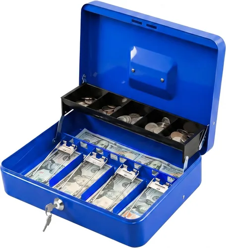 Miniatura 9 de KYODOLED Caja de dinero grande con cerradura de combinación, caja de dinero con bandeja para efectivo, caja fuerte con cerradura con llave, Negro-2