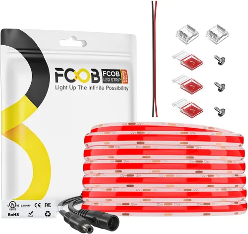 Miniatura 45 de Tira de luces LED COB DC24V de 16.4 pies, 6000 K, blanco frío, 320 LED, flexible, de alta densidad, uniforme, brillante, 9W/m, CRI90+ regulable