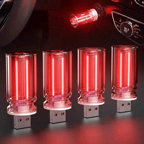 Miniatura 9 de PSEQT Luces Interiores Retro para Coche USB, Luces de Ambiente Mini Neón con Atenuación Táctil, Lámparas Decorativas para Coche con Enchufe
