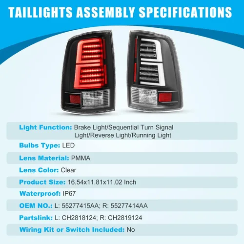 Miniatura 6 de CPW Luces traseras LED para Dodge Ram 1500/2500/3500 2019 Ram 1500-2018 2019 Ram 1500 Classic luces traseras lámpara trasera secuencial DRL