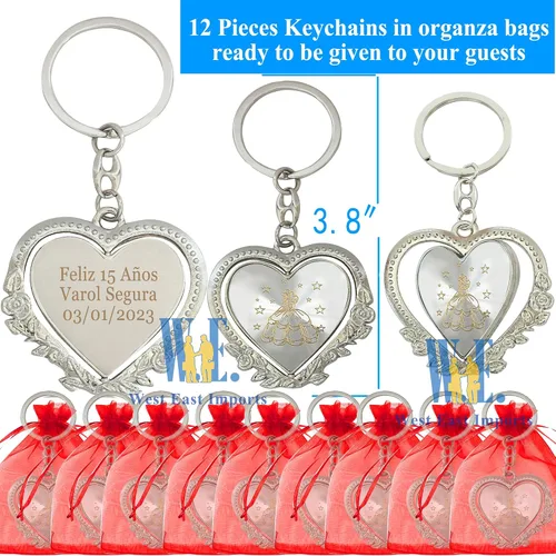 Miniatura 2 de 12 piezas personalizado Quinceañera Recuerdos Para Quinceañera Corazón llaveros Dulce 16 Quinceañera Rojo