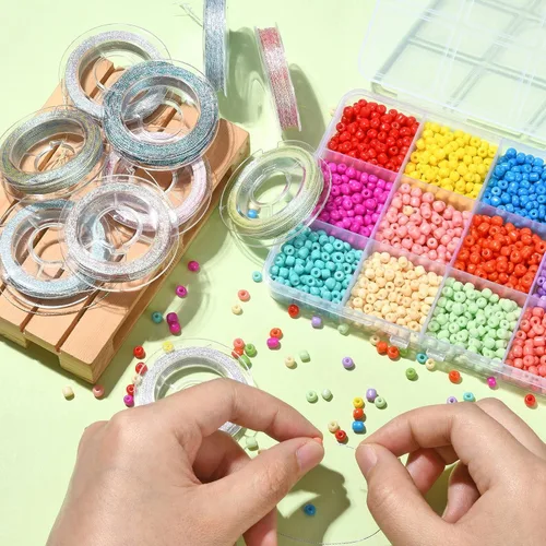 Miniatura 5 de LiQunSweet 10 rollos de 24 yardas (72.2 ft)/rollo de cordones metálicos redondos coloridos de poliéster para collares, pulseras, joyas