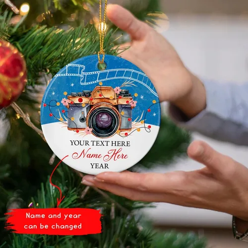 Miniatura 2 de Adorno de Cerámica Personalizado de Fotógrafo Fotografía Navidad 2025, Regalos de Adorno de Cámara Fotográfica para Navidad, Adornos de Cámara