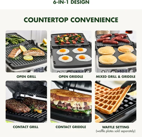 Miniatura 6 de GreenPan Elite Parrilla de Contacto y Plancha Multifunción 7 en 1, Antiadherente Cerámico Saludable, Placas para Parrilla y Waffle, Tono y Blanco