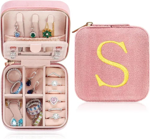 Parima Regalos para mujeres y cumpleaños Joyeros de viaje rosados personalizados pequeños organizador de joyas de viaje para mujeres, novia,