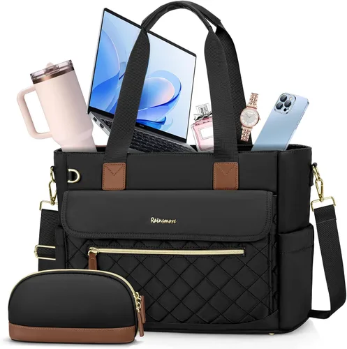 RAINSMORE Bolsa de mano para profesores de 15.6 pulgadas para laptop para mujeres con bolsa pequeña, bolsas de trabajo, bolsa de enfermera, maletín