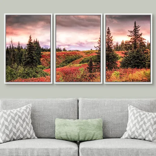 Miniatura 2 de SIGNWIN Lienzo enmarcado para pared, juego de arte nublado de tormenta, cielo, bosque otoñal, árboles, rústico, naturaleza, fotografía, realismo