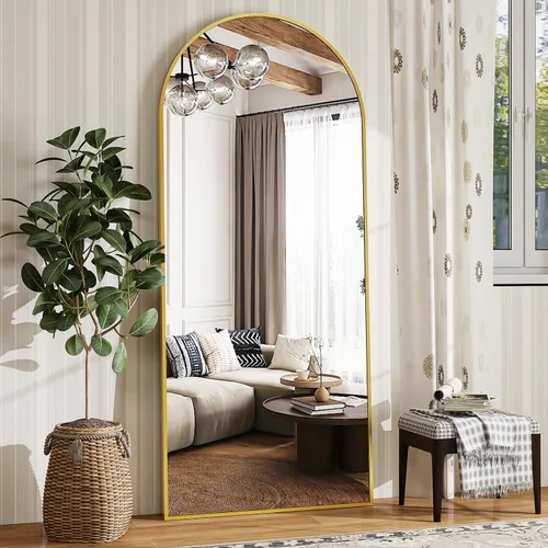 Miniatura 12 de Espejo de 56 x 21 pulgadas, de arco, de longitud completa, espejo de cuerpo completo con marco de aluminio, para colocar de pie, inclinado o Negro