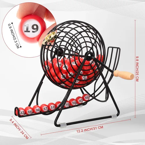Miniatura 2 de Poen El juego de bingo de lotería de 121 piezas de números 1-120 incluye jaula de 12 pulgadas, rifa de bolas de ventana de 0.9 pulgadas para noche