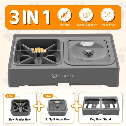 Miniatura 6 de Cuencos elevados para perros de alimentación lenta sin derrames, cuenco elevado para perros grandes, medianos y pequeños, protector contra