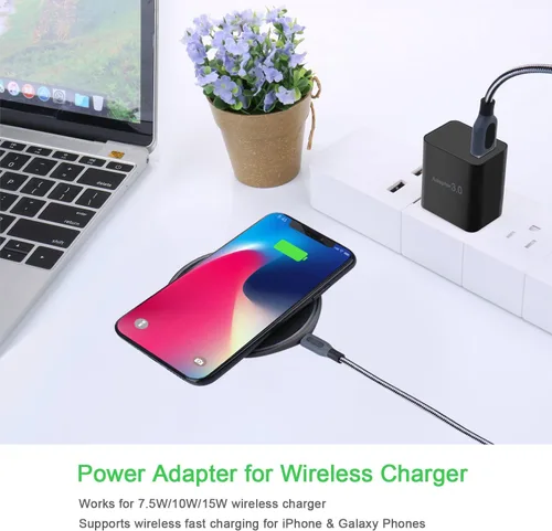 Miniatura 3 de Cargador de pared USB 3.0 de carga rápida [paquete de 4] Bloque de carga rápida de 5 V 3 A, adaptador de corriente QC de 18 W para soporte de Negro
