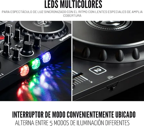 Miniatura 3 de Numark Party Mix II Controlador DJ con luces, 2 cubiertas, mezclador, interfaz de audio y Serato Lite