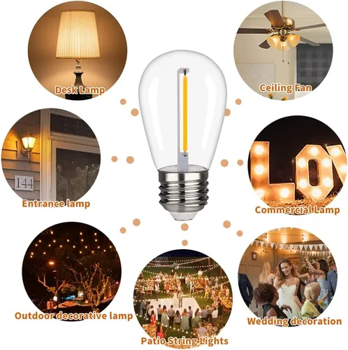 Miniatura 5 de Bombillas LED S14 de repuesto, Bombillas LED S14 irrompibles e impermeables de 1 W, luces de cadena para exteriores, bombillas LED Edison de base