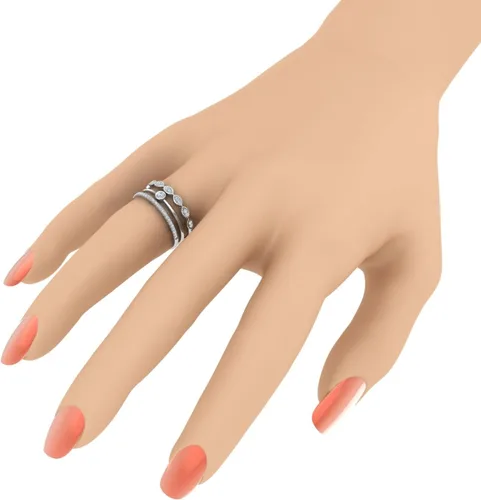 Miniatura 4 de Anillo apilable de oro de 10 quilates con diamantes blancos redondos de 0.08 quilates (ctw)