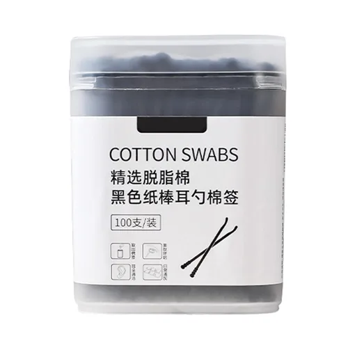 Hisopo limpiador de oídos de doble cabeza altamente absorbente color negro maquillaje espiral algodón hisopo limpiador de oídos Gadget Home Supplies