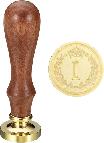 PATIKIL Sello de cera del alfabeto I, sello de cera de sellado de letra inicial, clásico retro, cabeza de latón extraíble, mango de madera para