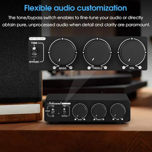 Miniatura 6 de Nobsound 300Wx2 Amplificador estéreo con entrada de fono - Mini amplificador de potencia HiFi Clase D para teatro en casa, tocadiscos, monitor