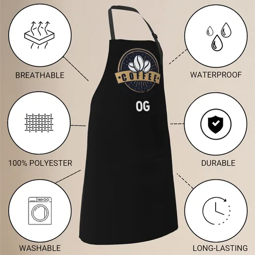 Miniatura 2 de Delantal personalizado con nombre, foto o logotipo. Babero de chef ajustable impermeable personalizado con 2 bolsillos, delantales personalizados