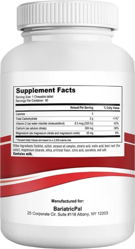Miniatura 2 de BariatricPal Citrato de calcio 500 mg tabletas masticables - Cereza (suministro para 90 días)