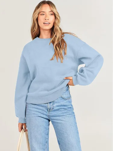 Miniatura 8 de ANRABESS Sudadera de manga larga para mujer, casual, cuello redondo, ajuste holgado, sudadera con capucha de forro polar para otoño