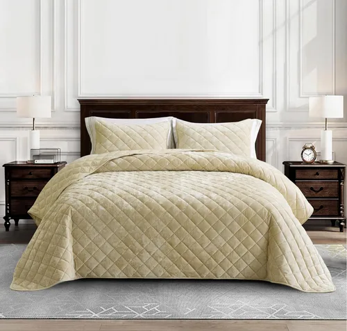 Miniatura 2 de Chezmoi Collection Lux - Juego de edredón de terciopelo beige Queen, 3 piezas, ropa de cama de terciopelo envejecido de felpa para todas