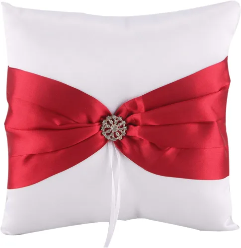Miniatura 4 de he andi 7.8 "satén artificial diamante decoración anillo de boda portador almohada (rosa)