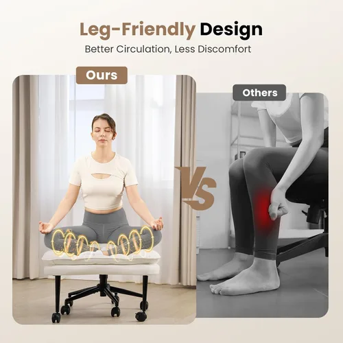 Miniatura 4 de HOMRELEXA Silla de oficina con patas cruzadas, silla de escritorio ergonómica cruzada en nube, silla de meditación con ruedas, asiento ajustable