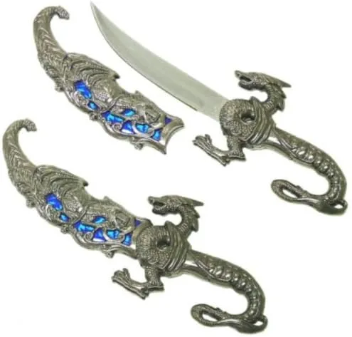 Miniatura 2 de Wuu Jau H-858-BL Daga de exhibición de dragón, 10", azul
