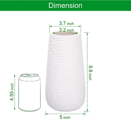 Miniatura 3 de D'vine Dev VS-TW-10T - Jarrón moderno de cerámica blanca de 10 pulgadas, ovalado, texturizado con caja de diseño empaquetada, VS-TW-10T Blanco