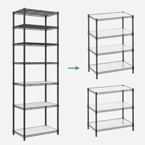 Miniatura 5 de SONGMICS Unidad de almacenamiento de 7 niveles, estantería de alambre, estante de metal de cocina con estantes ajustables, revestimientos de Negro