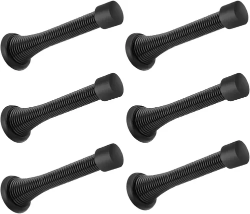 Paquete de 6 topes de resorte para puerta, color negro, topes flexibles de 3-1/4 pulgadas con puntas de parachoques de goma negra Blanco