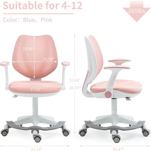 Miniatura 2 de HOMEFUN Silla de escritorio para niños, sillas de computadora con reposabrazos y reposapiés para niños y niñas, bonita malla ergonómica con altura